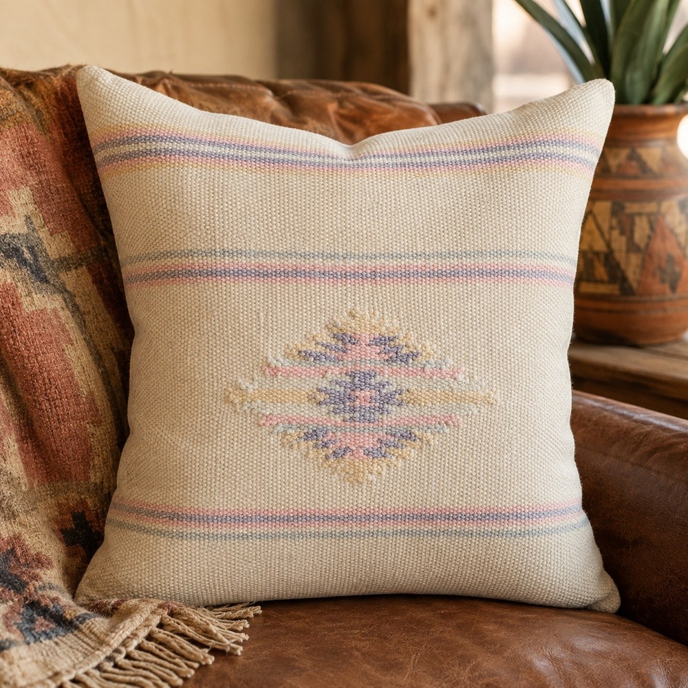 Vintage LL Bean Pillow Cover Handwoven Cotton Southwestern Cream 16x15.5